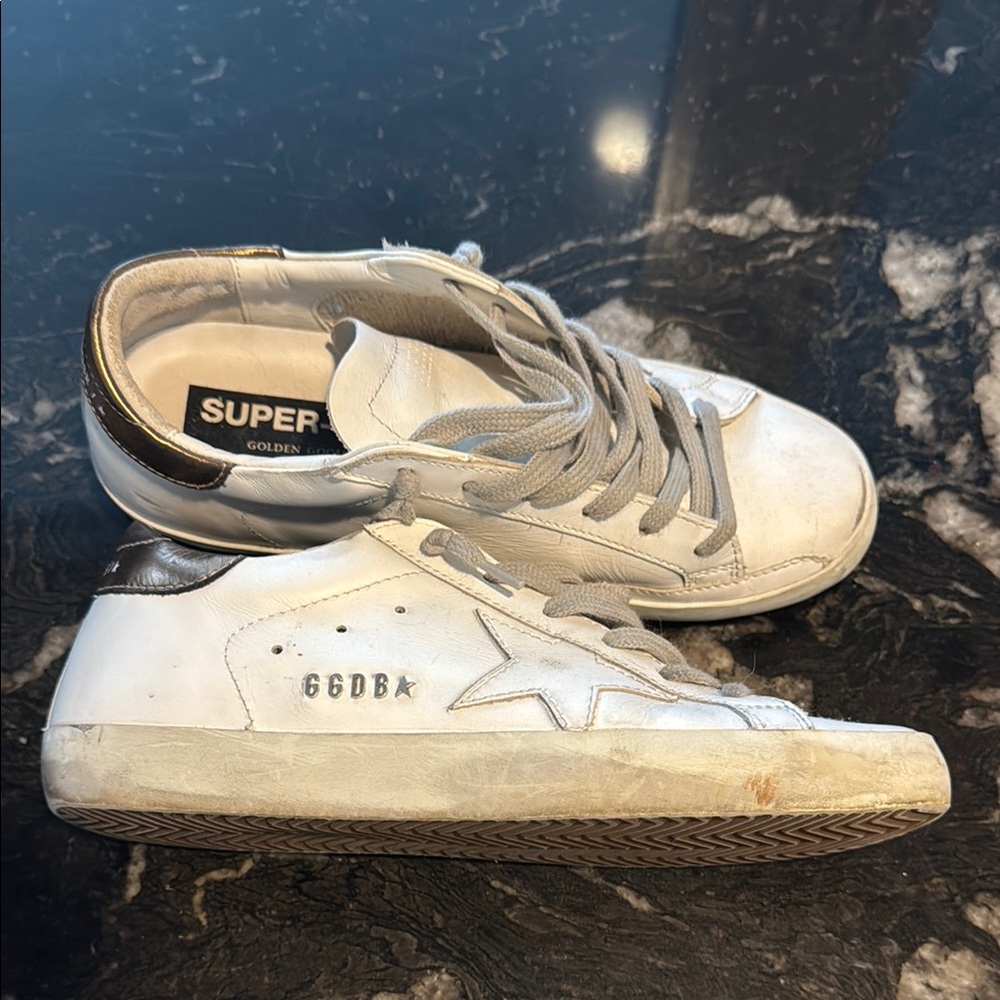 Golden Goose White and Gold Sneakers